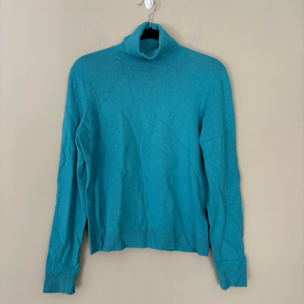 Boden Teal Blue Turtleneck Long Sleeve Cotton Cashmere Angora Sweater Size Small